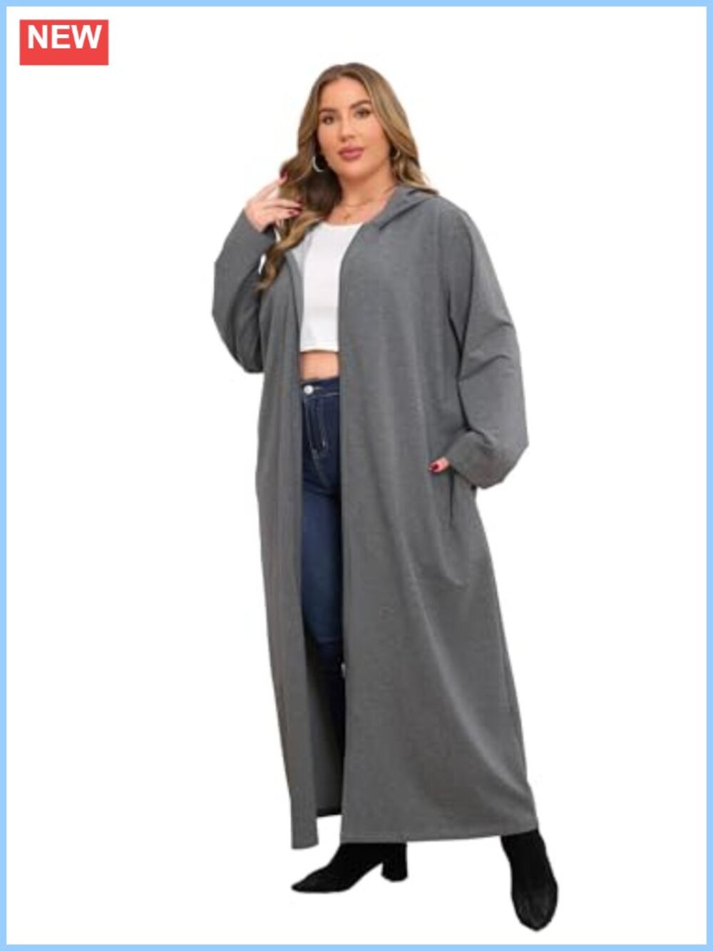 Women Hooded Zipper Robe Plus Size Zip Front Housecoat with Pockets Long